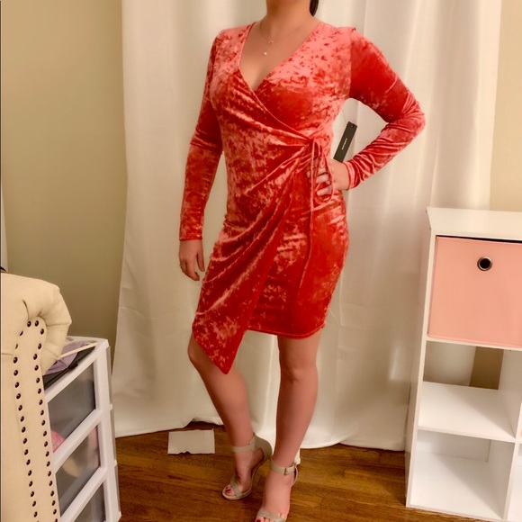 Velvet Long Sleeve Wrap Dress - Picture 3 of 7